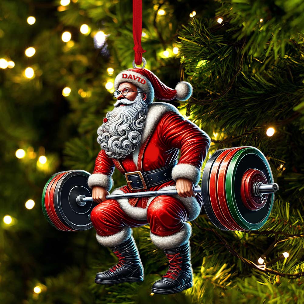Blisscorners Custom Name Gym Work Out Santa Ornament, Gymnastics Christmas Gift82D Flat LM2211