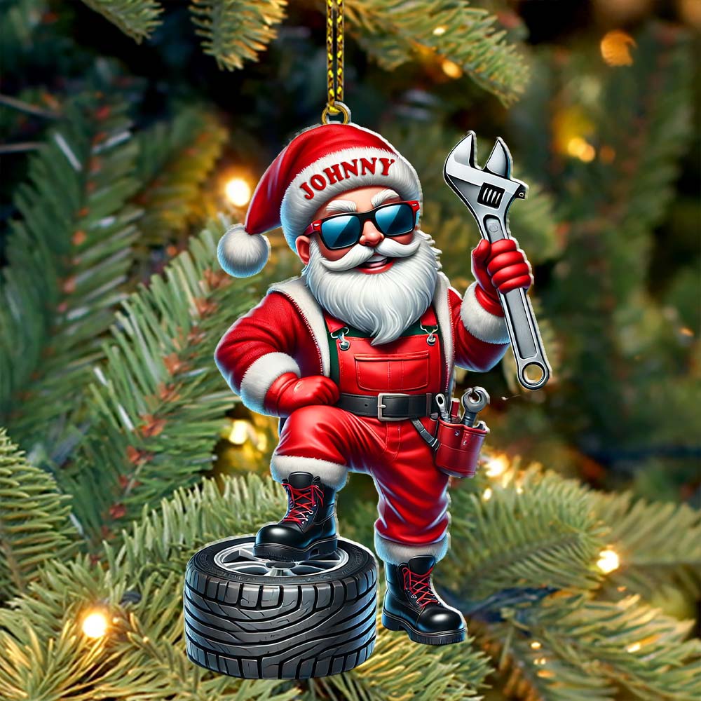 Blisscorners Custom Name Mechanic Santa Ornament, Mechanic Christmas Gift52D Flat LM2111