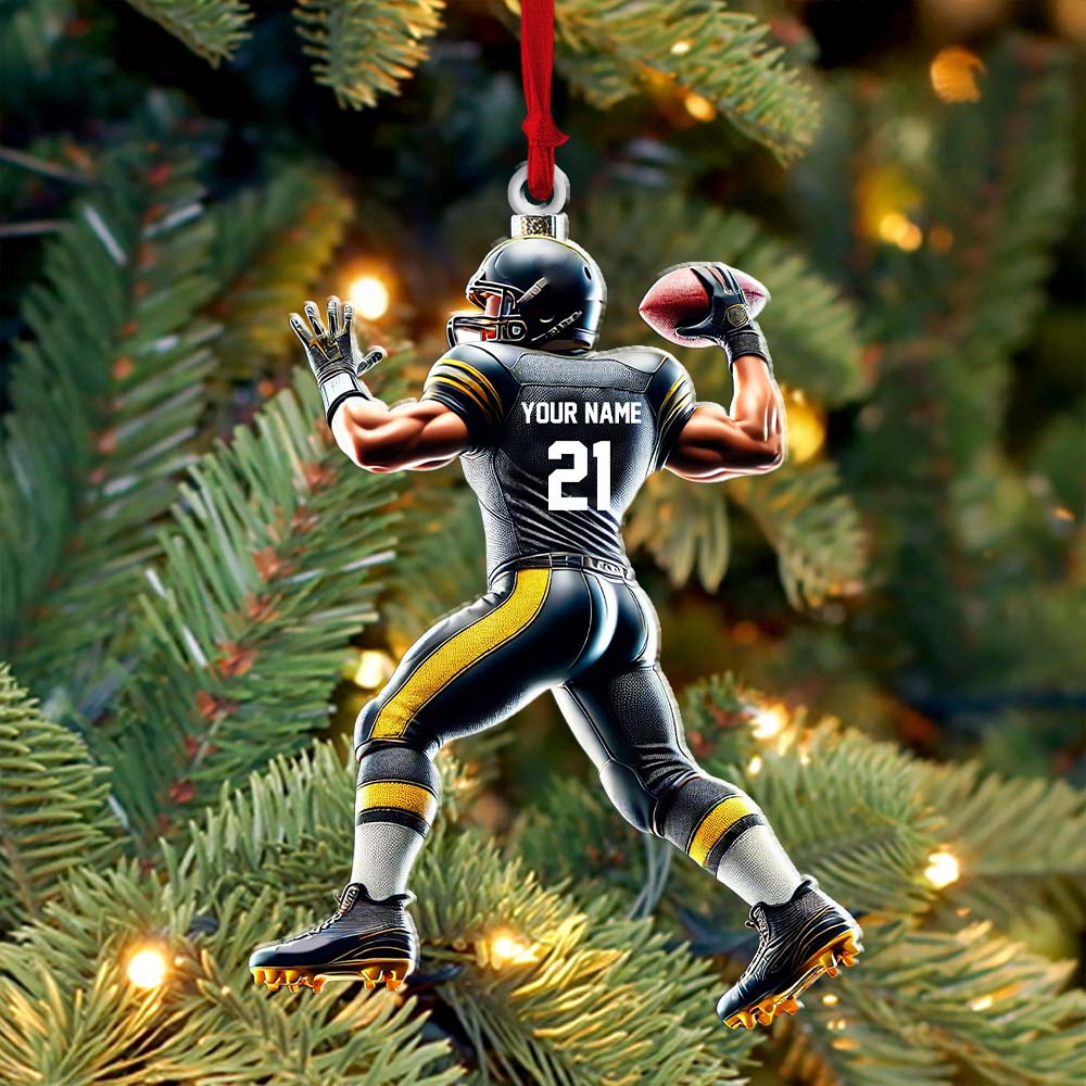 Blisscorners Custom Name and Number Rugby Football Ornament, Christmas Gift for Rugby Football Lover2D Flat LM2211