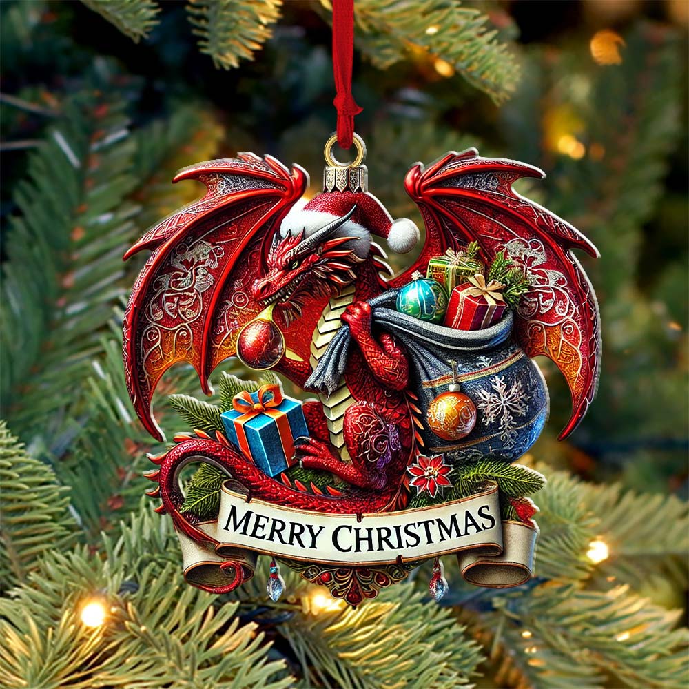 Blisscorners Custom Name Dragon Ornament, Christmas Gift for Dragon Lover2D Flat LM2111
