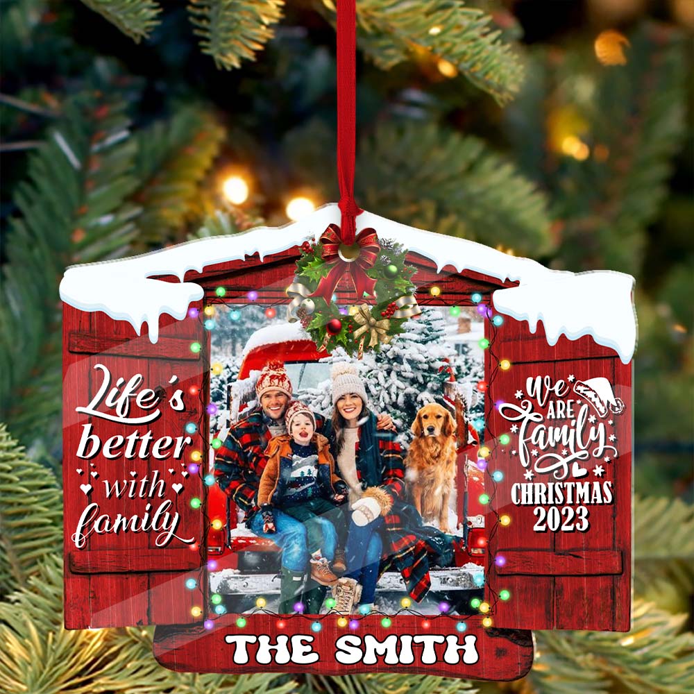 Blisscorners Life Is Better With Family, We Are Family - Custom Photo And Name, Personalized Acrylic Ornament - Gift For Christmas, Family Gift2D Flat LM2111