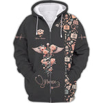 Blisscorners Personalized Nurse Shirt, Floral Caduceus with Angelic Wings Design