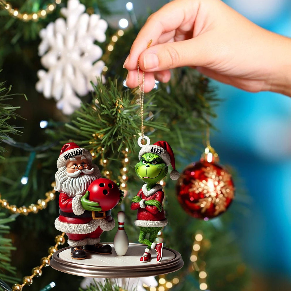 Blisscorners Bowling Santa And ELF Home Decor Christmas Ornament, Personalized Ornament2D Flat LM2211