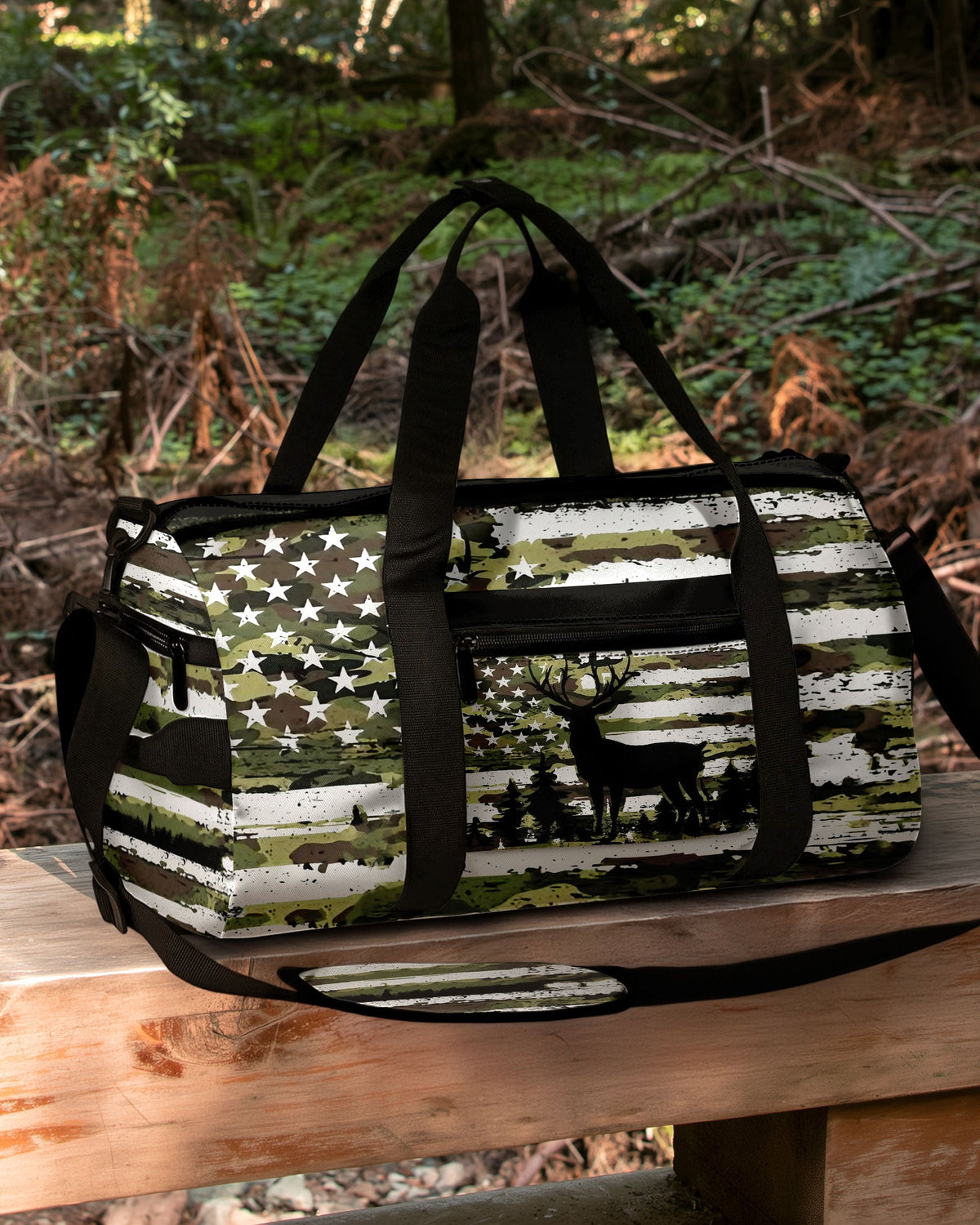BLISSCORNERS DEER FOREST CAMO FLAG TRAVELLING BAG