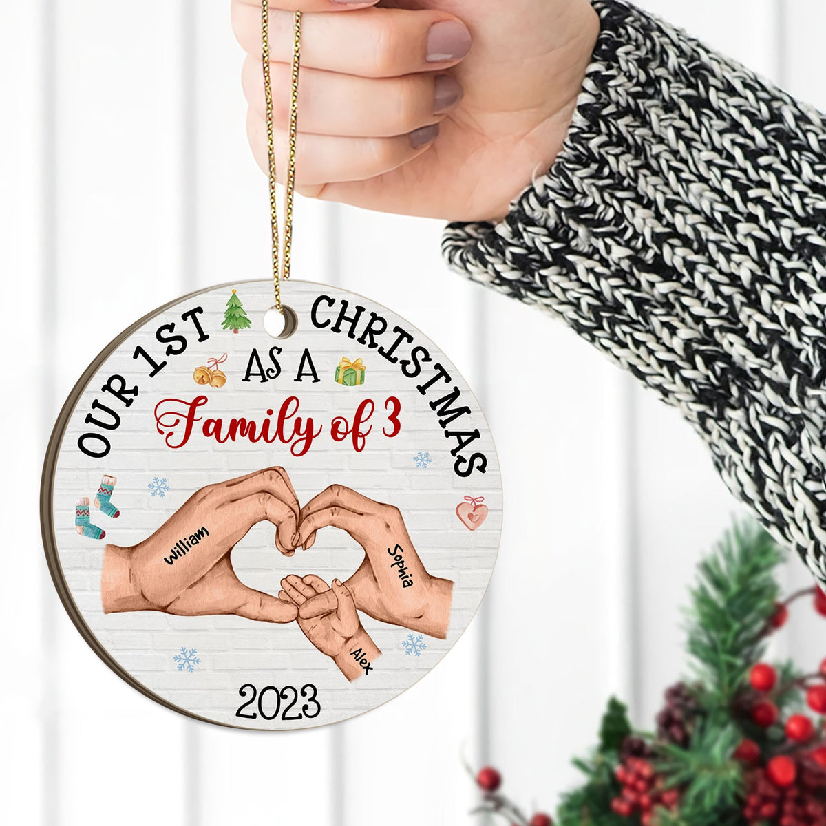 Blisscorners Our 1st Christmas As A Family - Personalized Custom Shaped Wooden Ornament - Gift For Family2D Flat LM2111