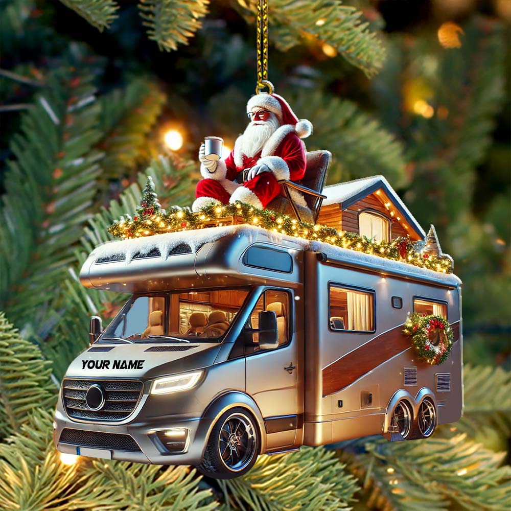 Blisscorners Custom Name Santa Truck Ornament, Santa Christmas Gift2D Flat LM2111