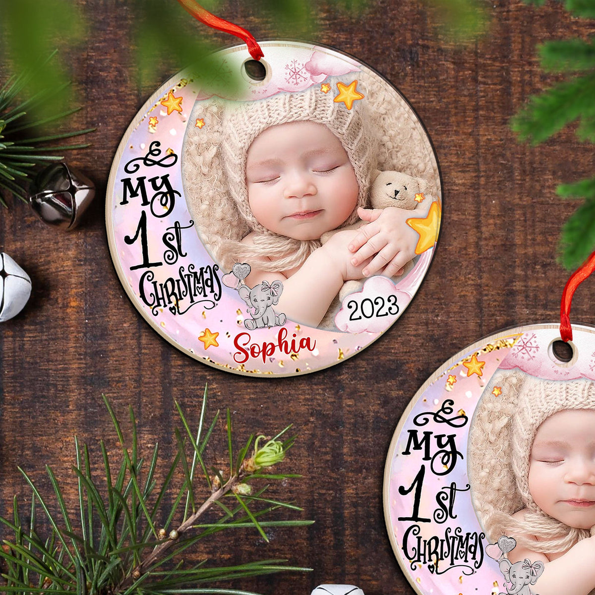 Blisscorners My First Christmas - Personalized Custom Shaped Wooden Ornament - Gift For Baby2D Flat LM2111