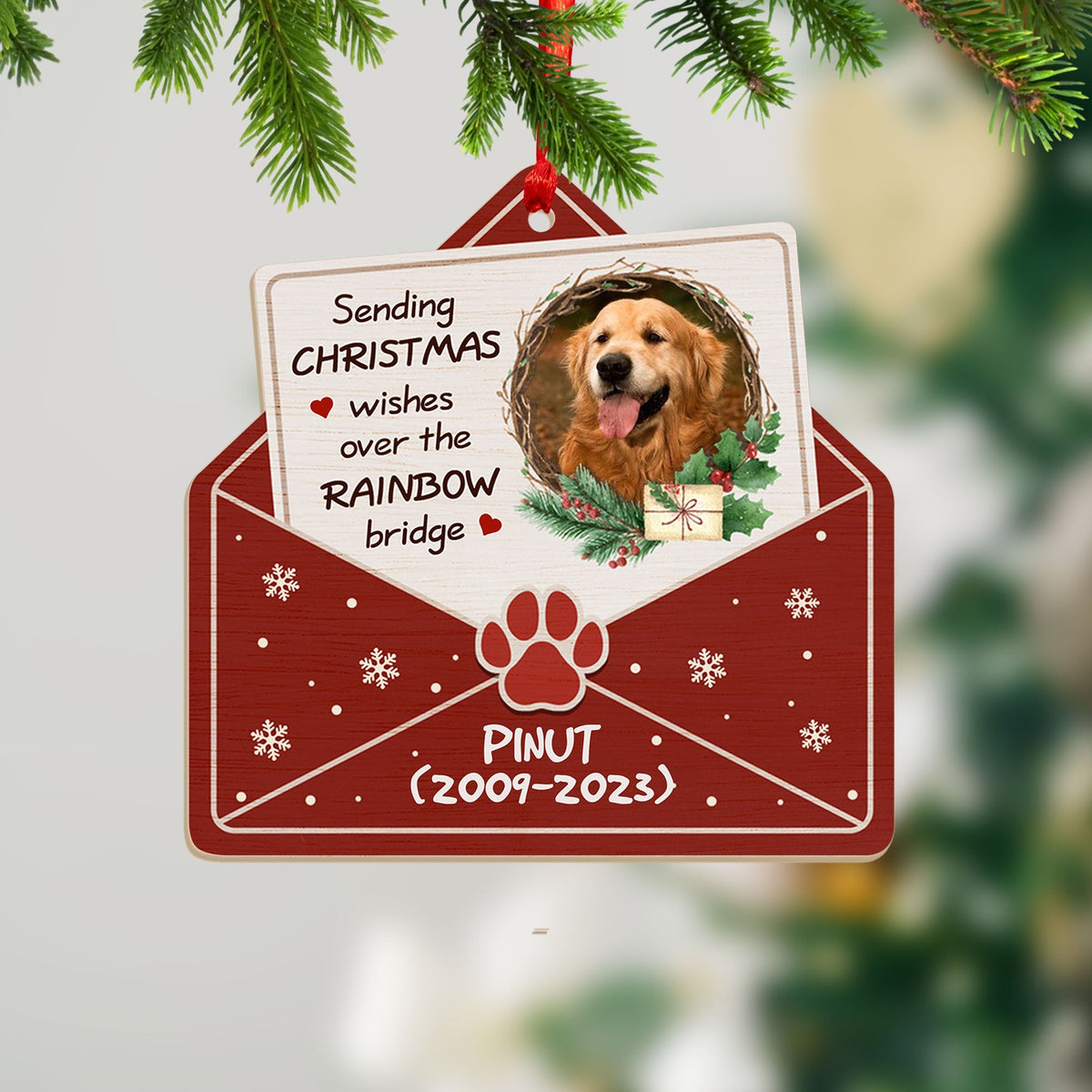Blisscorners Personalized Dog Memorial Christmas Ornament - Cherished Memories Wooden Ornament - Gift For Pet Lover2D Flat LM2111