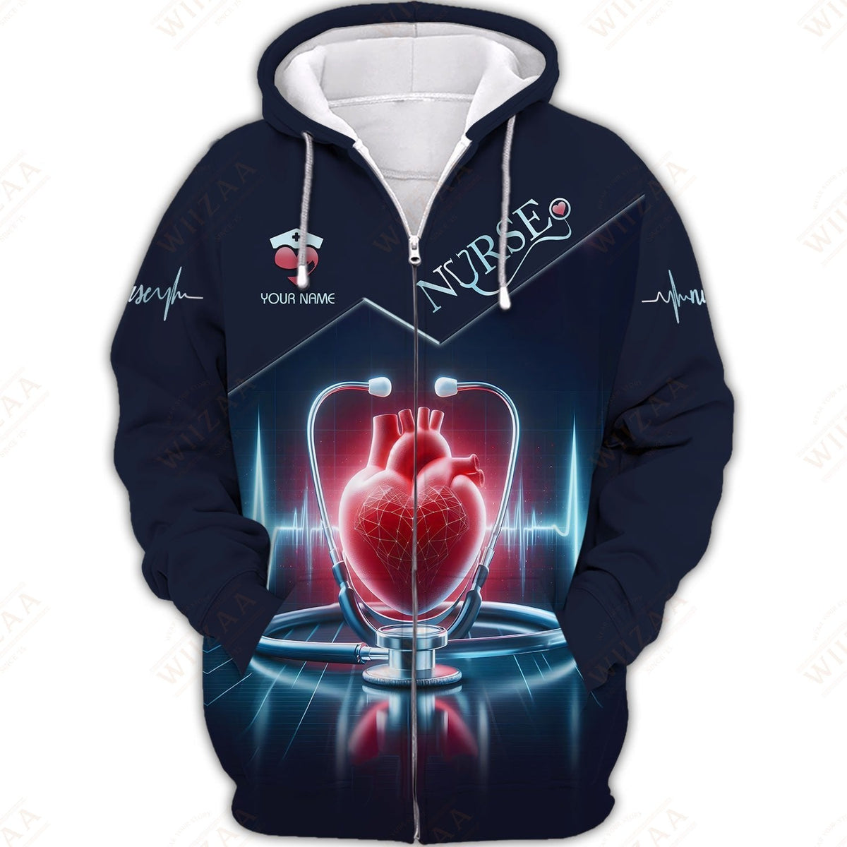 Blisscorners Personalized Nurse Shirt - Heartbeat & Stethoscope Graphic | Comfort Fit Medical Tee