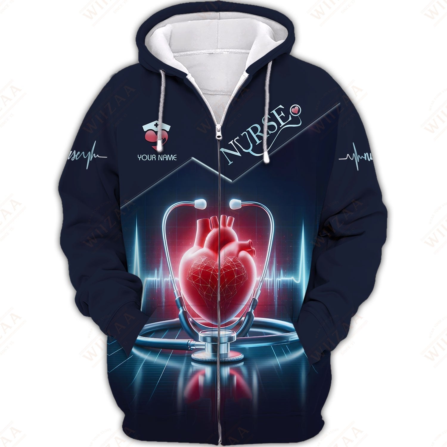 Blisscorners Personalized Nurse Shirt - Heartbeat & Stethoscope Graphic | Comfort Fit Medical Tee