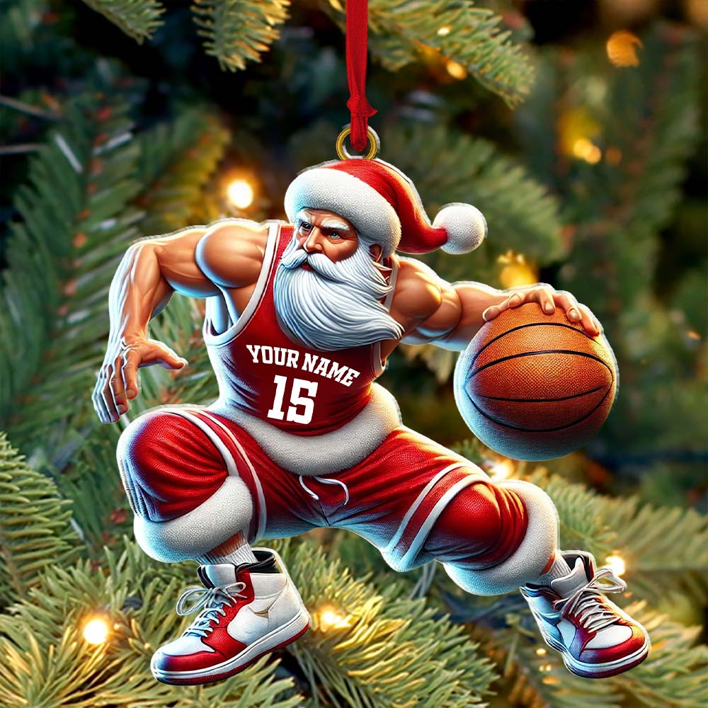 Blisscorners Custom Name Basketball Santa Ornament, Basketball Lover Christmas Gift2D Flat LM2211