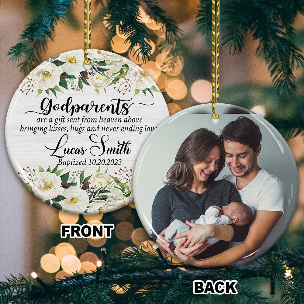 Blisscorners Godparents Are A Gift Sent From Heaven - Custom Photo And Name- Personalized 2 Sides Ceramic Ornament - Gift For Family, Christmas Gift2D Flat LM2111