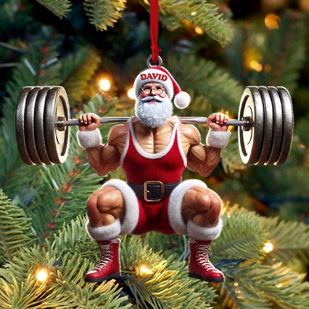 Blisscorners Custom Name Gym Work Out Santa Ornament, Gymnastics Christmas Gift92D Flat LM2211