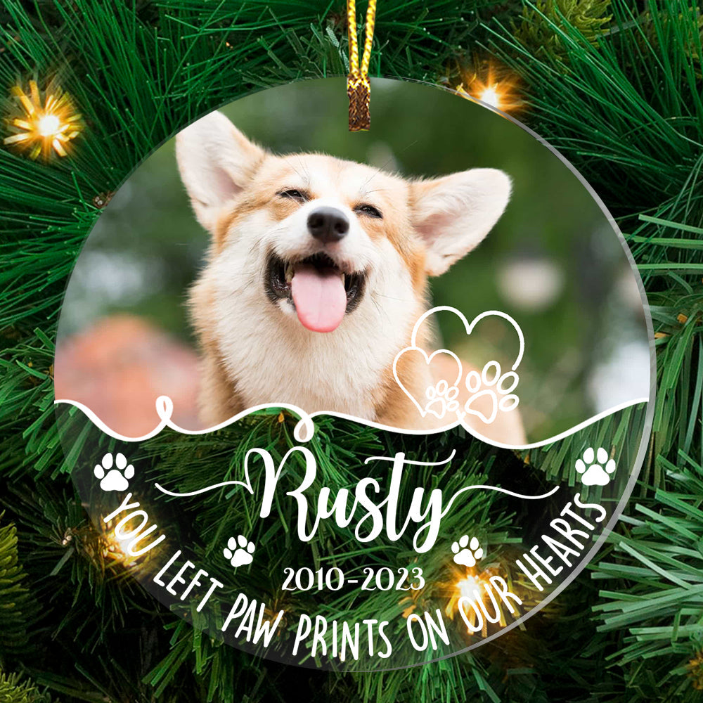 Blisscorners You Left Paw Prints On Our Hearts  - Custom Photo And Name, Personalized Acrylic Ornament - Gift For Pet Lover2D Flat LM2111