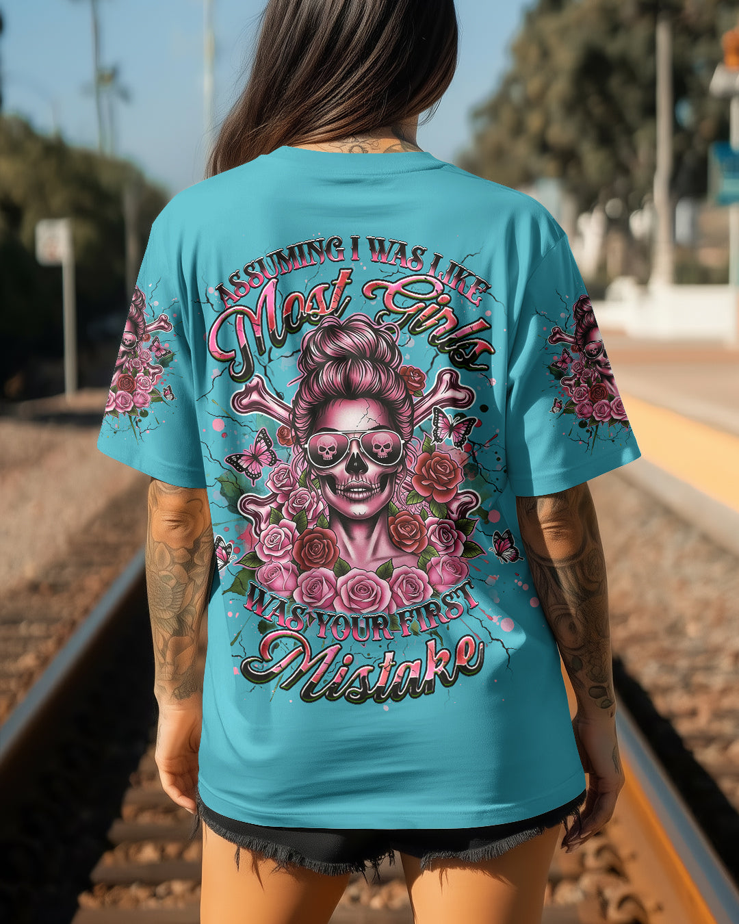 BLISSCORNERS I ASKED MYSELF IF I'M OKAY SKULL MESSY BUN ALL OVER PRINT