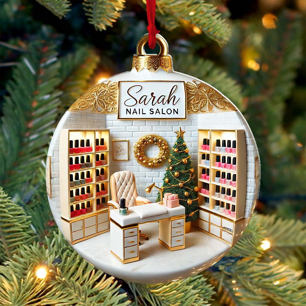 Blisscorners Custom Name Nail Salon Ornament, Nail Salon Christmas Decoration2D Flat LM2111