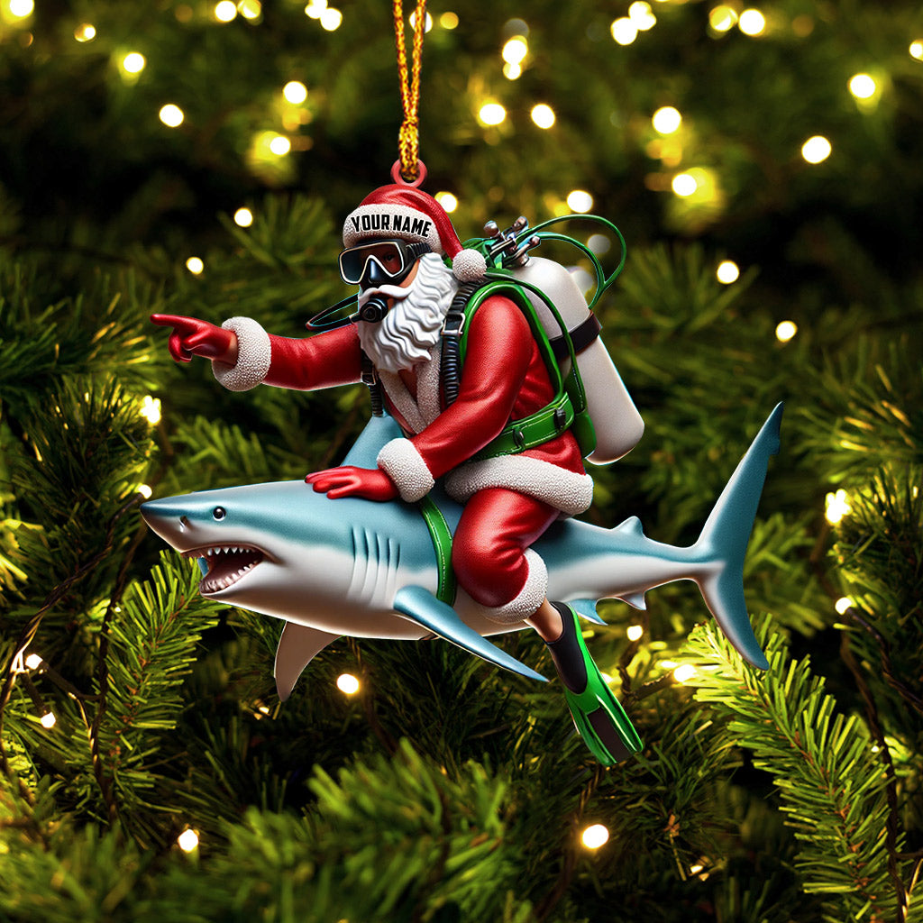 Blisscorners Santa Diver Riding Shark Christmas Ornament, Personalized Ornament2D Flat LM2111