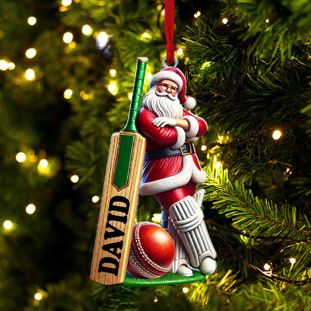 Blisscorners Cricket Ball Ready Santa Christmas Ornament, Personalized Ornament2D Flat LM2211