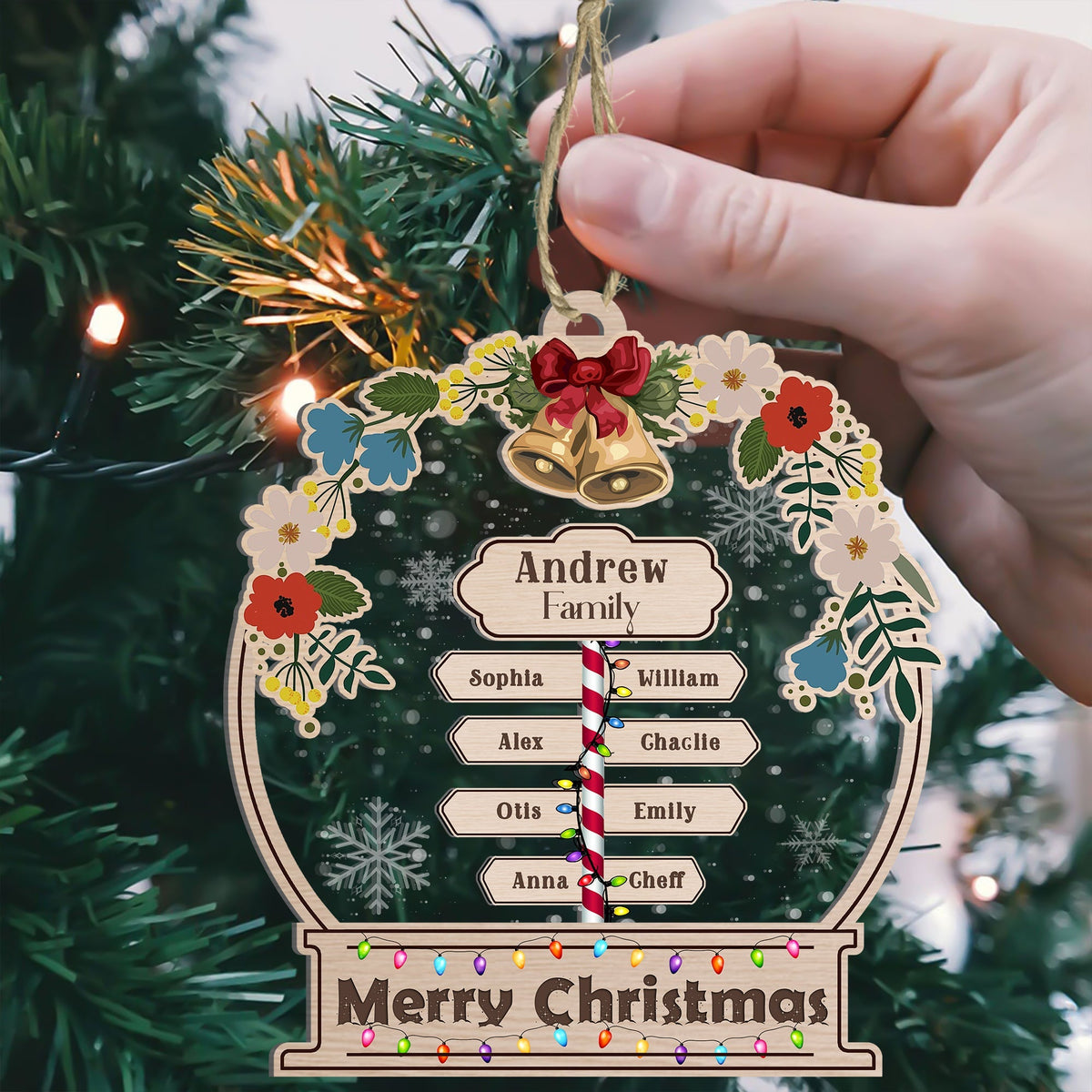 Blisscorners Family Name Signboard With Snow - Personalized 2-Layered Wooden & Acrylic Ornament - Gift For Family, Christmas Gift2D Flat LM2111