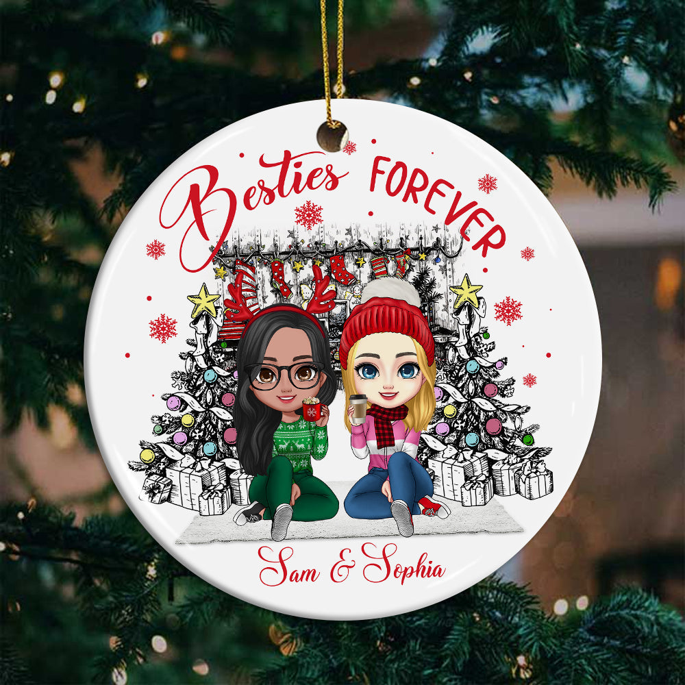 Blisscorners Christmas Besties Forever, Custom Appearances And Names- Personalized Ceramic Ornament - Gift For Christmas, Gift For Friends2D Flat LM2111