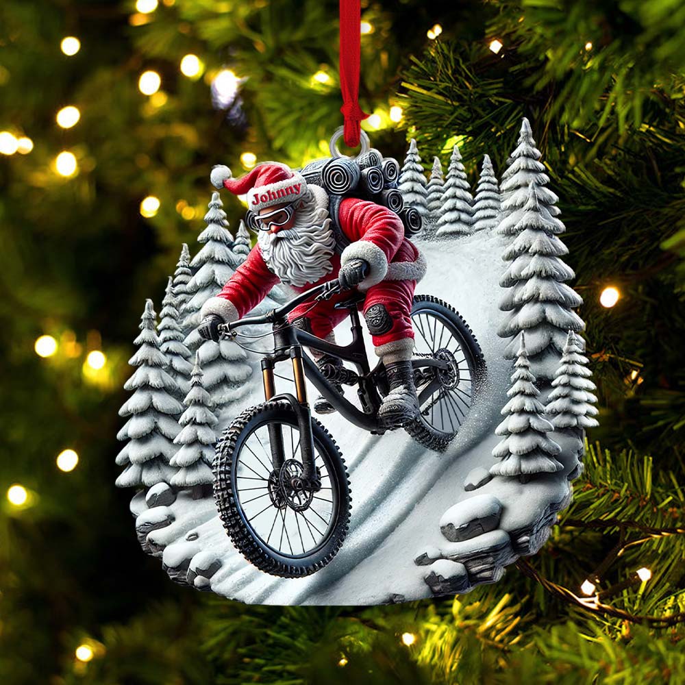 Blisscorners Custom Name Santa Mountain Bike Ornament, Christmas Gift for Mountain Bike Lover2D Flat LM2211