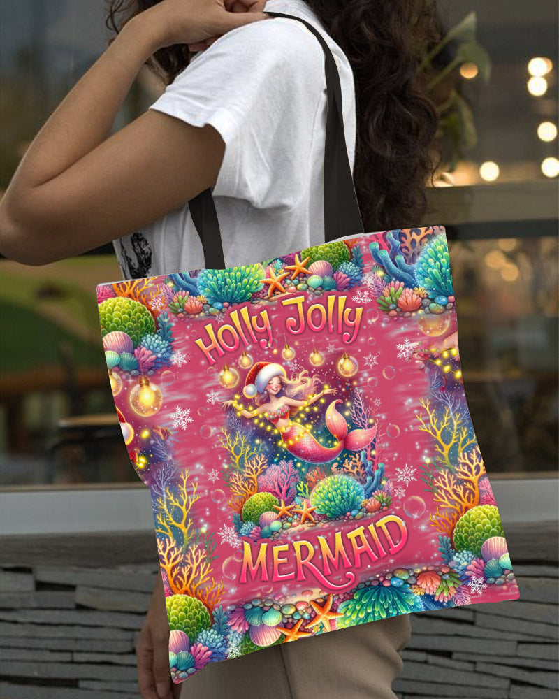 BLISSCORNERS HOLLY JOLLY MERMAID CHRISTMAS TOTE BAG