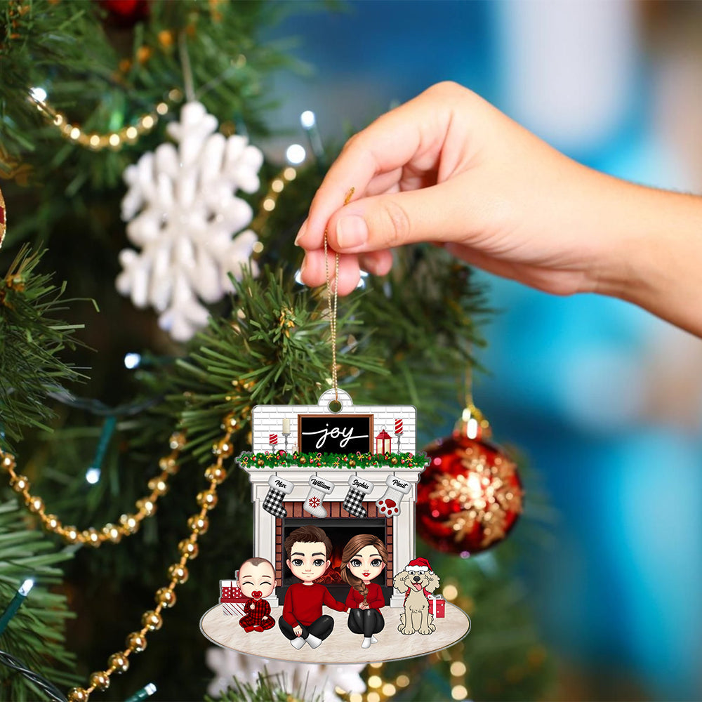 Blisscorners Joy Christmas Family By The Fireplace - Personalized Acrylic Ornament - Gift For Family, Xmas Gift2D Flat LM2111