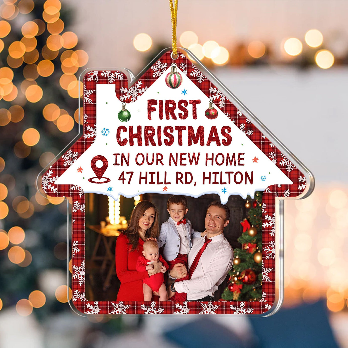 Blisscorners First Christmas In Our New Home - Custom Photo And Address, Personalized Acrylic Ornament - Gift For Christmas, Gift For Family2D Flat LM2111