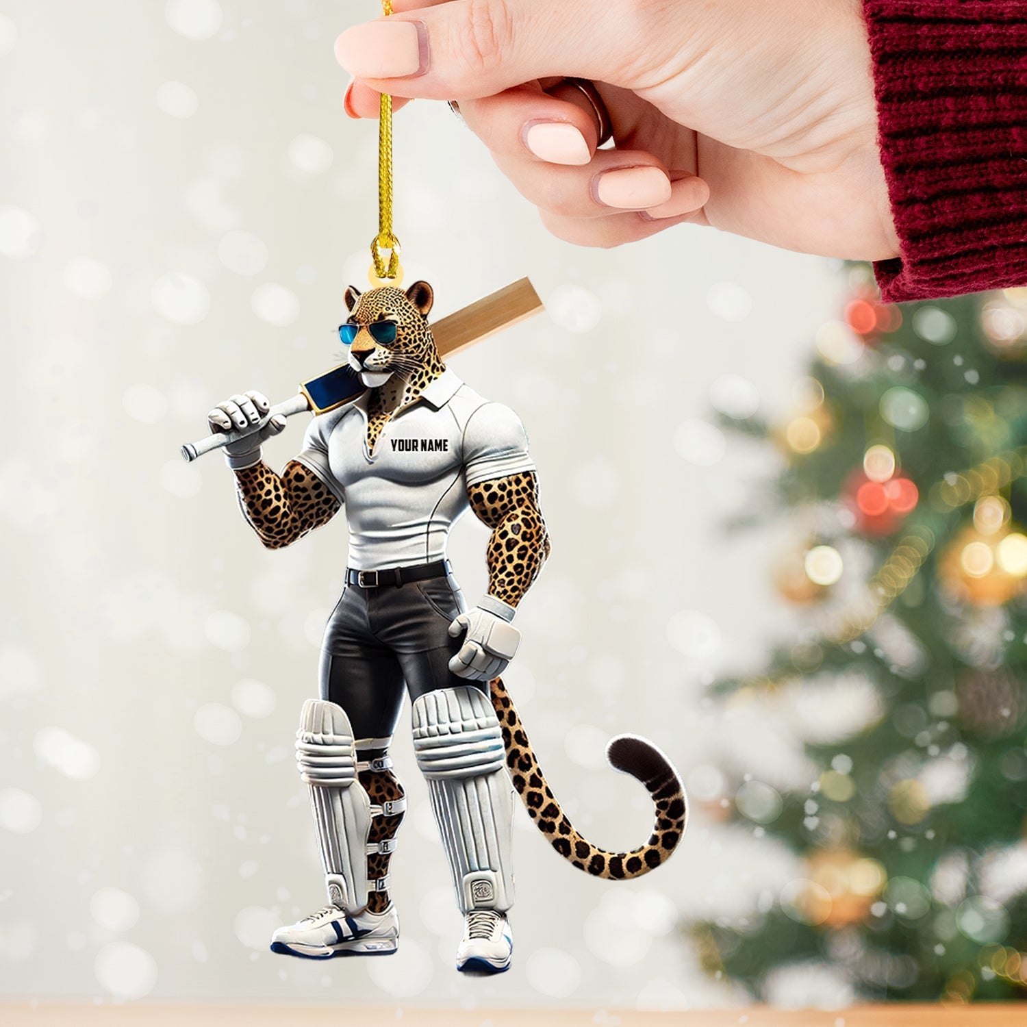 Blisscorners Cricket Ball Leopard Christmas Ornament, Personalized Ornament2D Flat LM2211