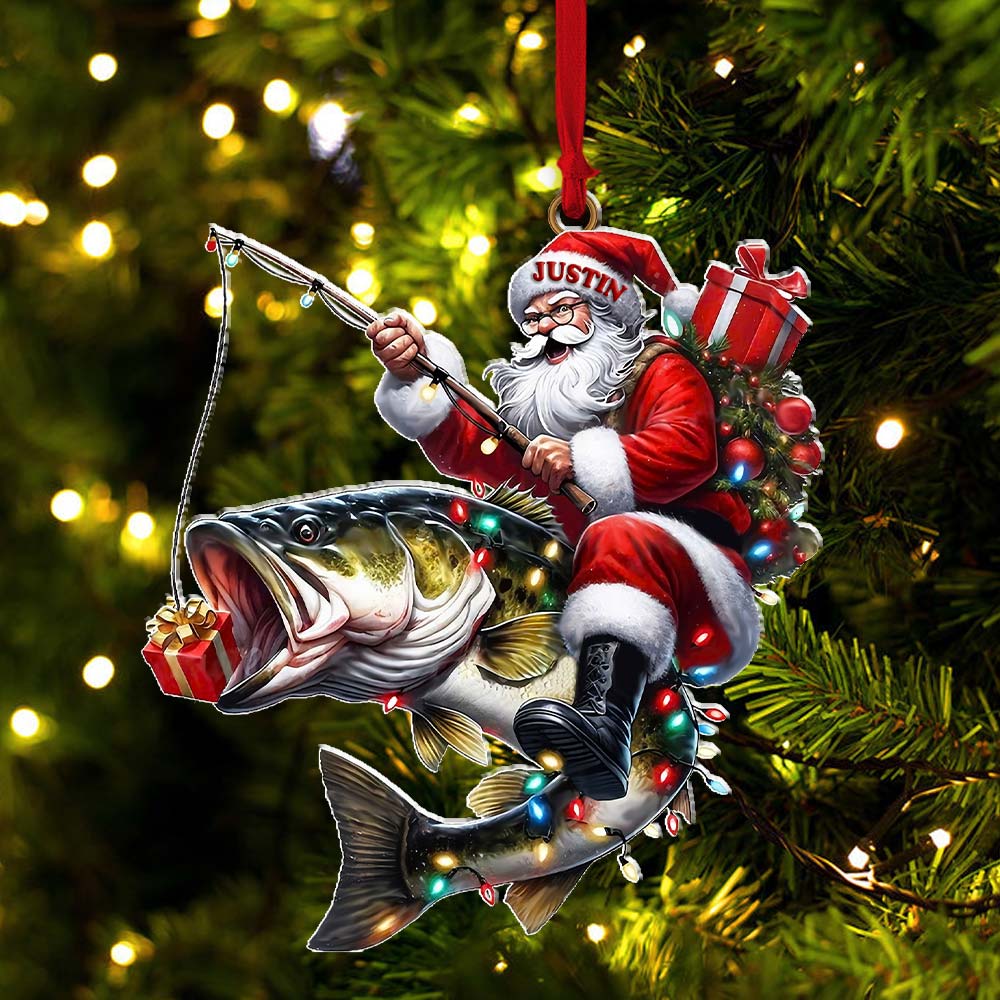 Blisscorners Custom Name Fishing Santa Ornament, Christmas Gift2D Flat LM2211