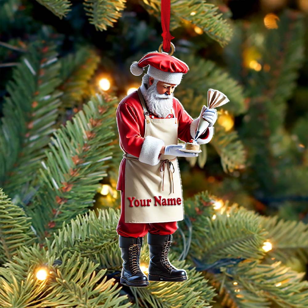 Blisscorners Custom Name Bakery Santa Ornament, Christmas Gift2D Flat LM2211