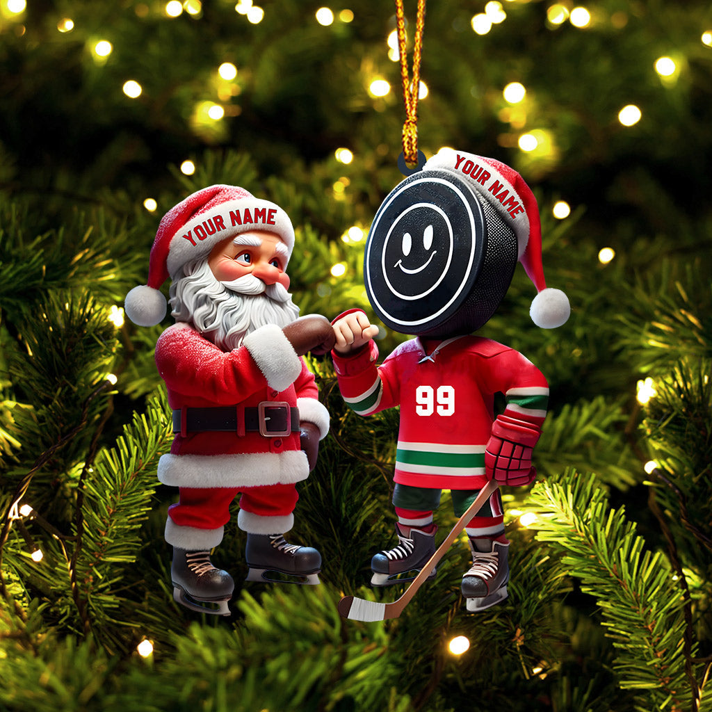 Blisscorners Santa And The Hockey Player Christmas Ornament, Personalized Ornament2D Flat LM2211