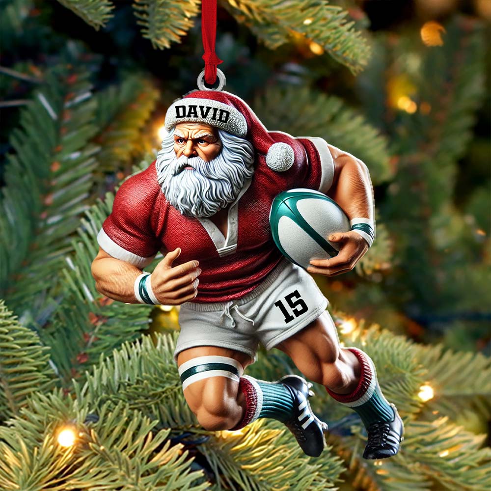 Blisscorners Custom Name Rugby Football Santa Ornament, Rugby Football Lover Christmas Gift2D Flat LM2211