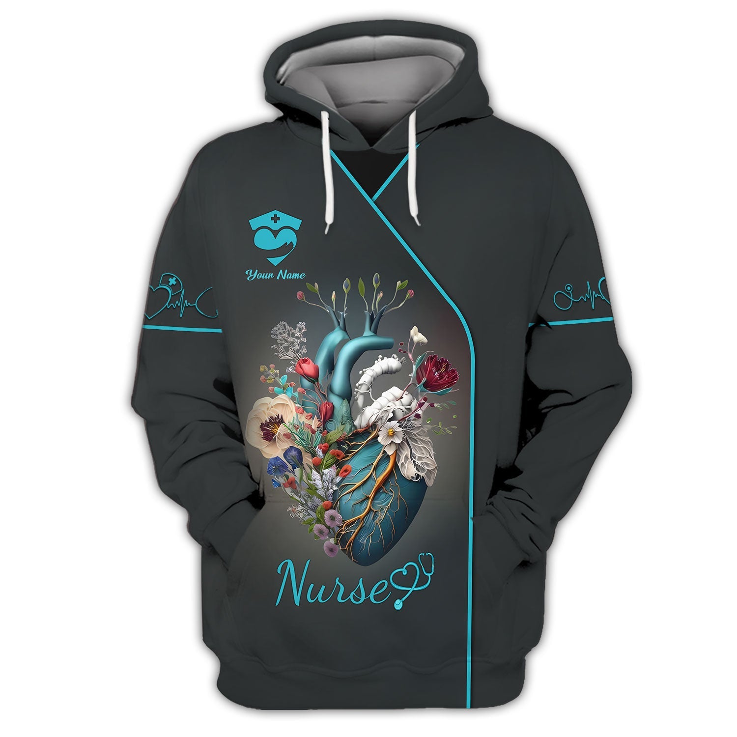 Blisscorners Personalized Nurse Shirt - Artistic Anatomy and Floral Design for Healthcare Professionals