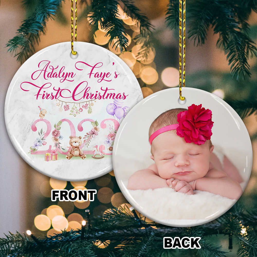 Blisscorners Baby First Xmas - Custom Photo And Name- Personalized 2 Sides Ceramic Ornament - Gift For Family, Christmas Gift2D Flat LM2111