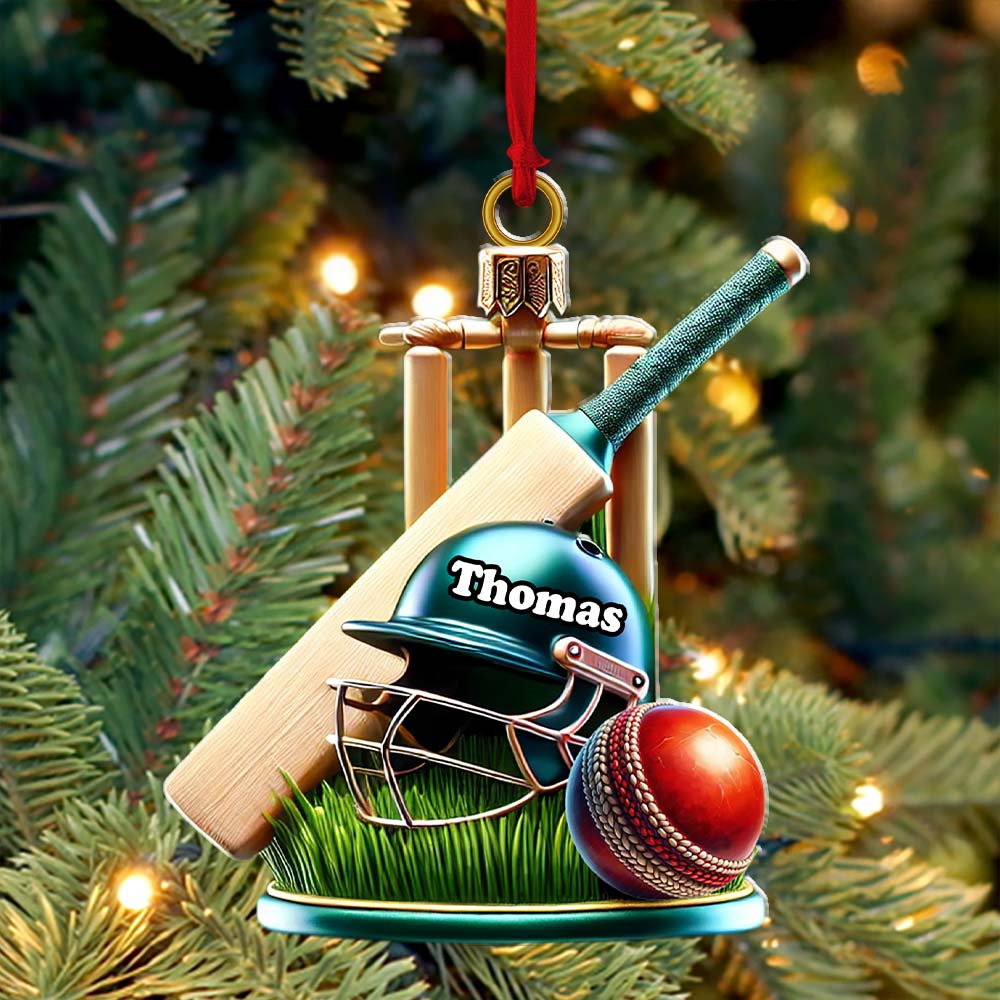 Blisscorners Custom Name Cricket Ball Ornament, Cricket Ball Lover Christmas Gift102D Flat LM2211