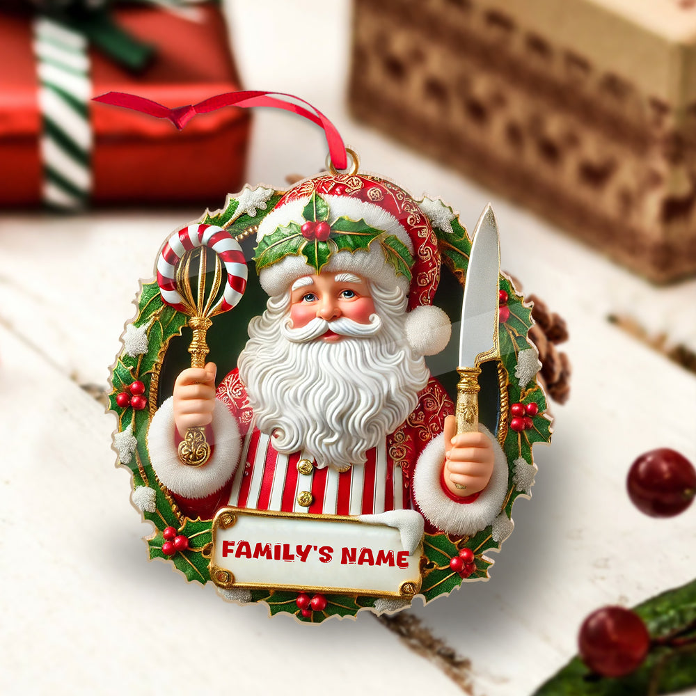 Blisscorners Custom Name Ornament, Christmas Santa Chef2D Flat LM2211