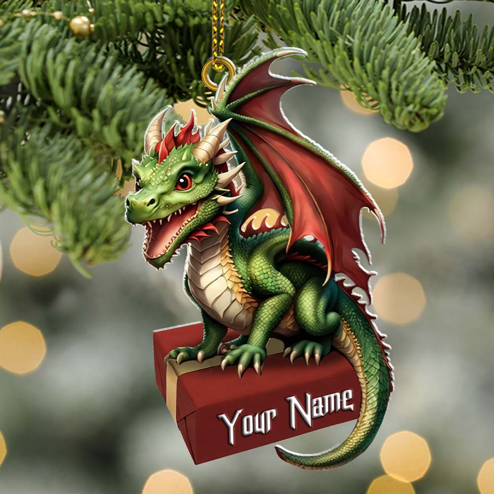 Blisscorners Custom Name Dragon Ornament, Christmas Gift for Dragon Lover2D Flat LM2211