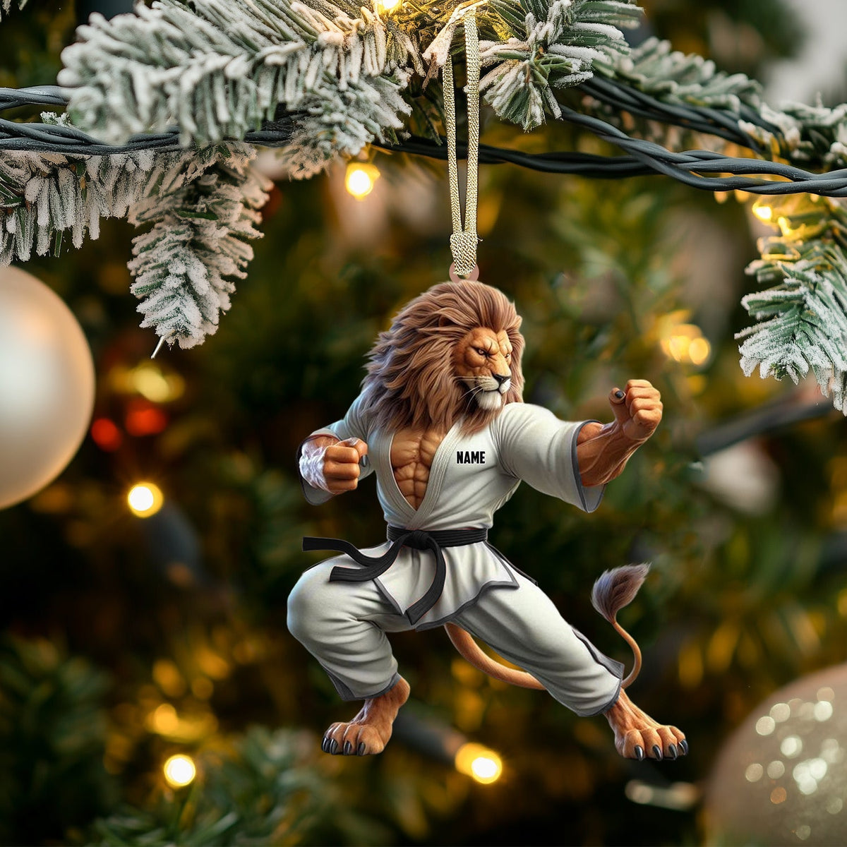 Blisscorners Lion Karate Christmas Ornament, Personalized Ornament2D Flat LM2211