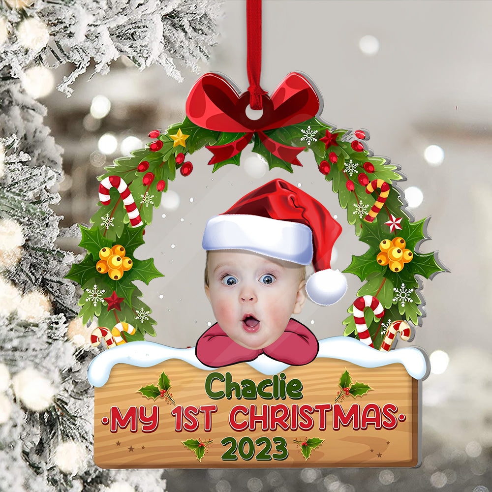 Blisscorners My Baby First Christmas  - Custom Photo And Name, Personalized Acrylic Ornament - Gift For Christmas, Family Gift2D Flat LM2111