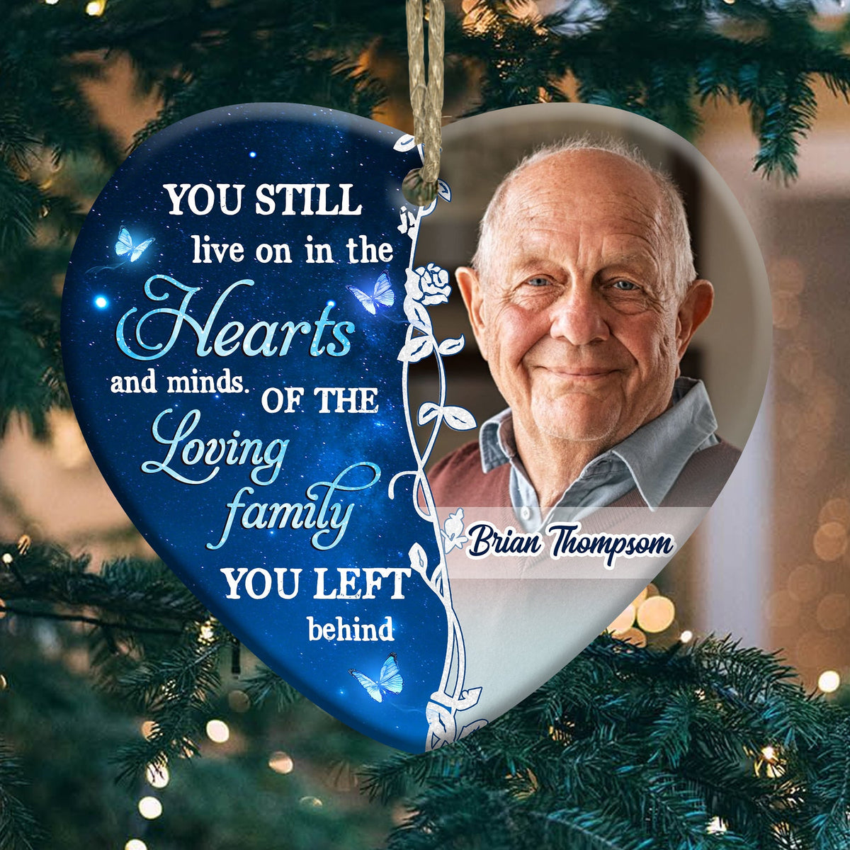 Blisscorners You Still Live On In The Heart  - Personalized Heart Ceramic Ornament - Memorial Gift2D Flat LM2111