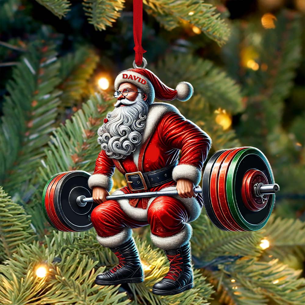 Blisscorners Custom Name Gym Work Out Santa Ornament, Gymnastics Christmas Gift82D Flat LM2211