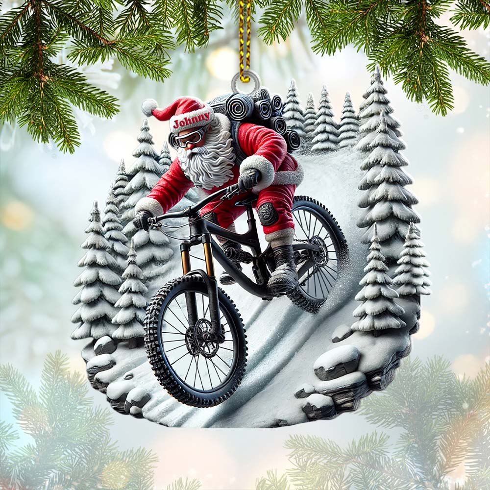 Blisscorners Custom Name Santa Mountain Bike Ornament, Christmas Gift for Mountain Bike Lover2D Flat LM2211