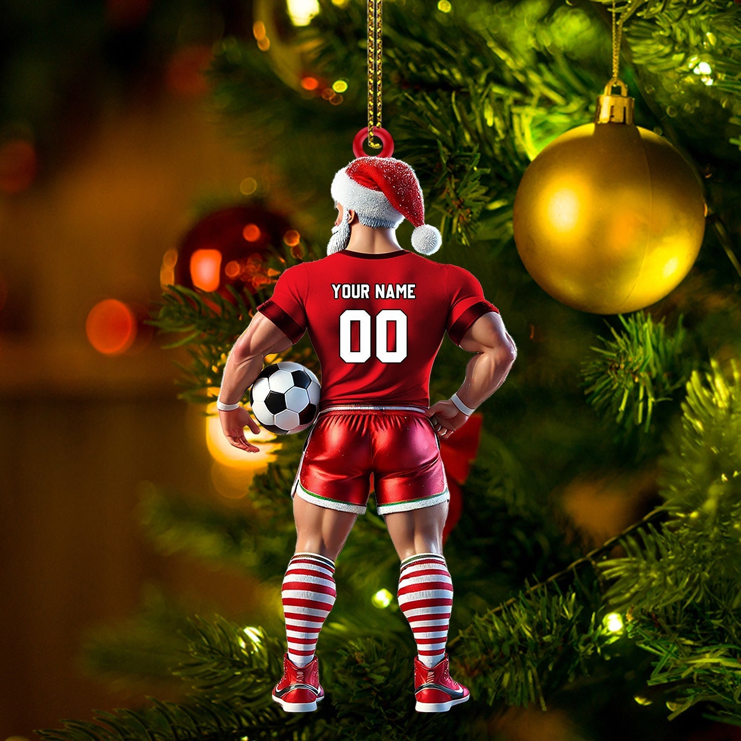 Blisscorners Soccer Santa Christmas Ornament, Personalized Ornament2D Flat LM2211