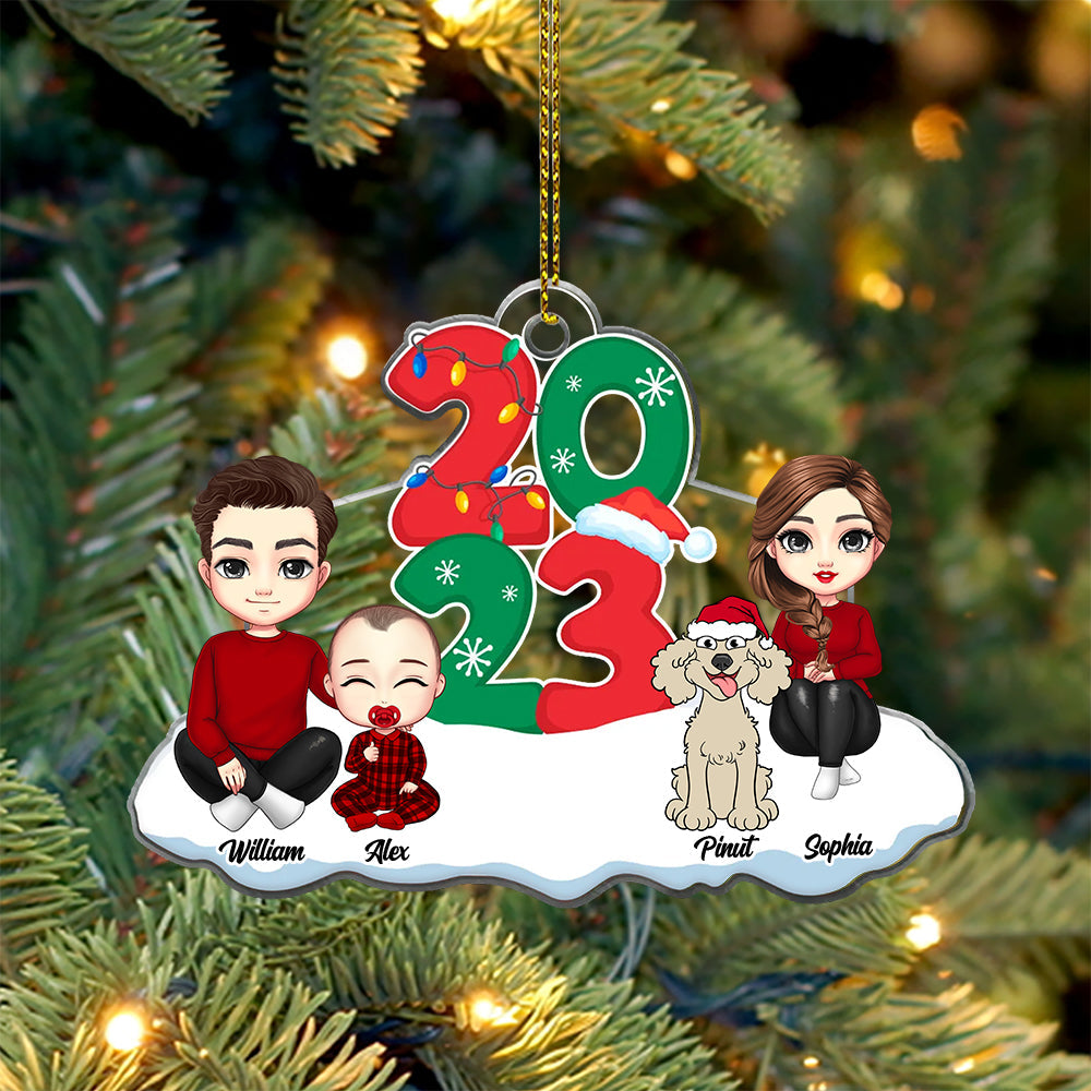Blisscorners Christmas 2023 Family On Snow - Personalized Acrylic Ornament - Gift For Family, Xmas Gift2D Flat LM2111