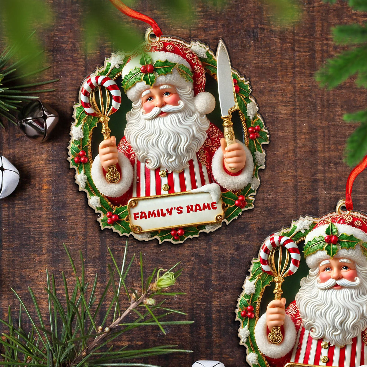 Blisscorners Custom Name Ornament, Christmas Santa Chef2D Flat LM2211