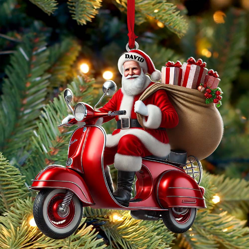 Blisscorners Custom Name Santa Ornament, MotoBike Ornament, Christmas Gift Decoration2D Flat LM2111