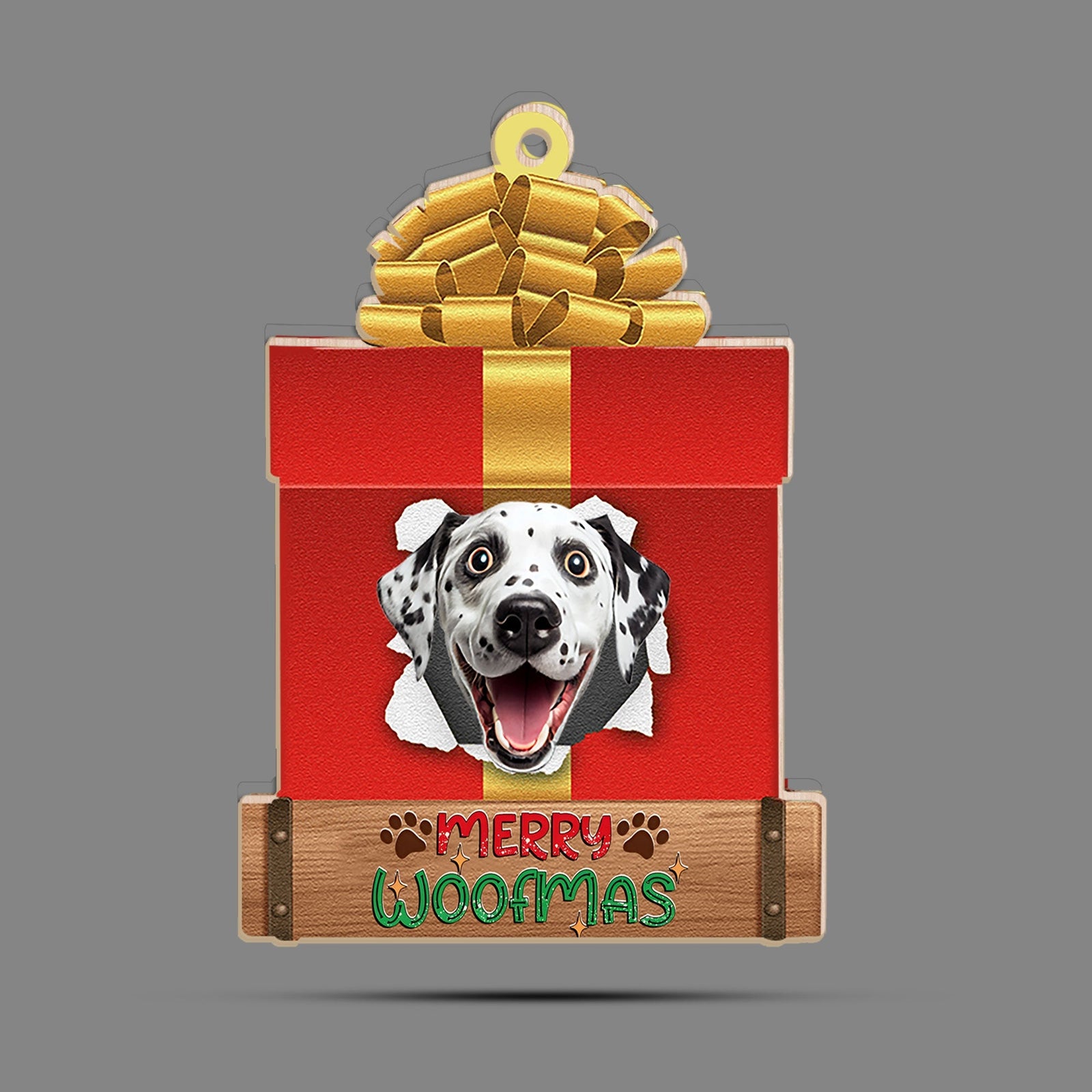 Blisscorners Merry Woofmas, Christmas Gift Box, Custom Photo And Quote - Personalized Custom Shaped Wooden Ornament - Gift For Pet Lover2D Flat LM2111