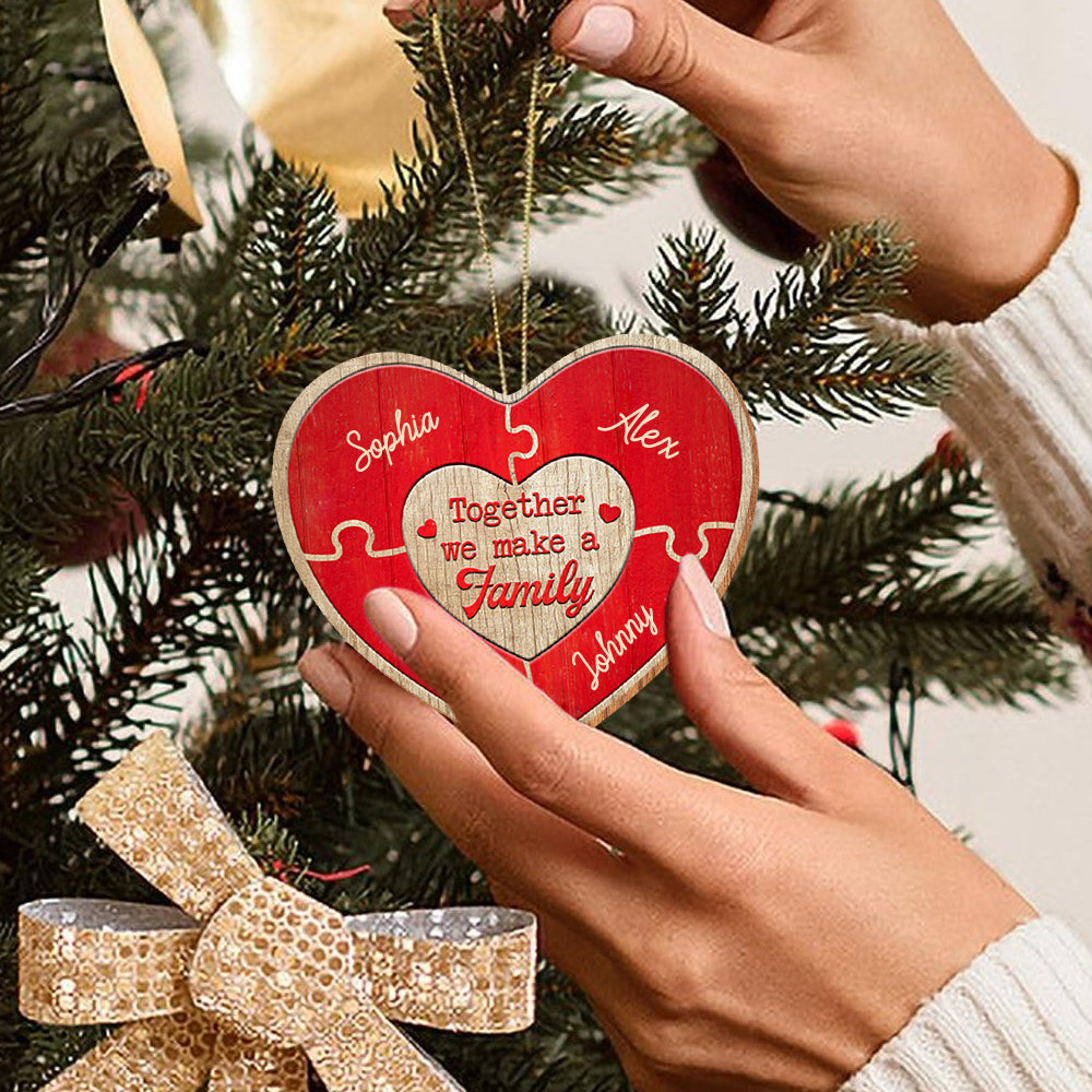 Blisscorners Heart Family, Custom Name In Heart - Personalized Custom Shaped Wooden Ornament - Gift For Family, Christmas Gift2D Flat LM2111