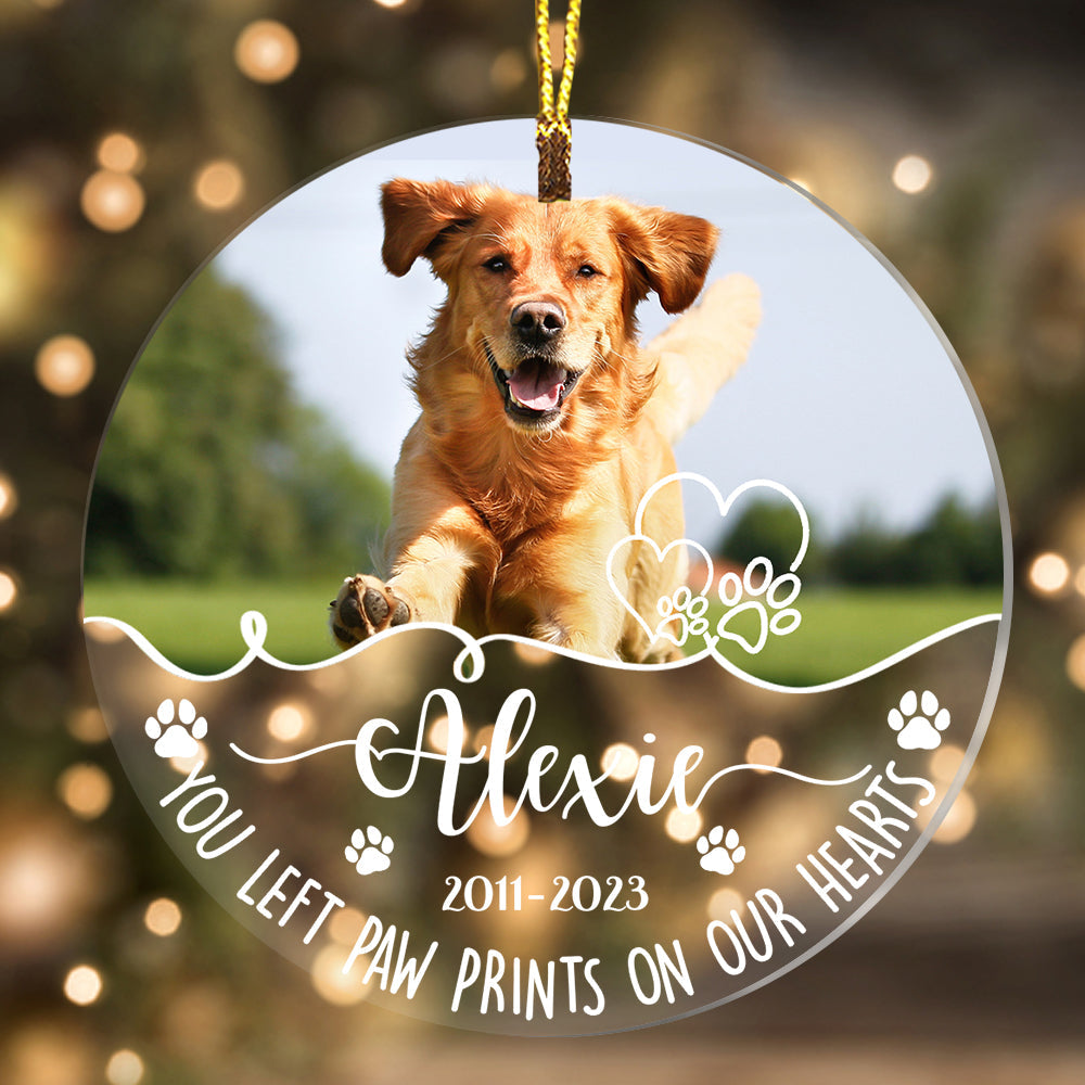 Blisscorners You Left Paw Prints On Our Hearts  - Custom Photo And Name, Personalized Acrylic Ornament - Gift For Pet Lover2D Flat LM2111